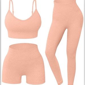 3 piece workout gym high waist leggings shorts with sport bra set
